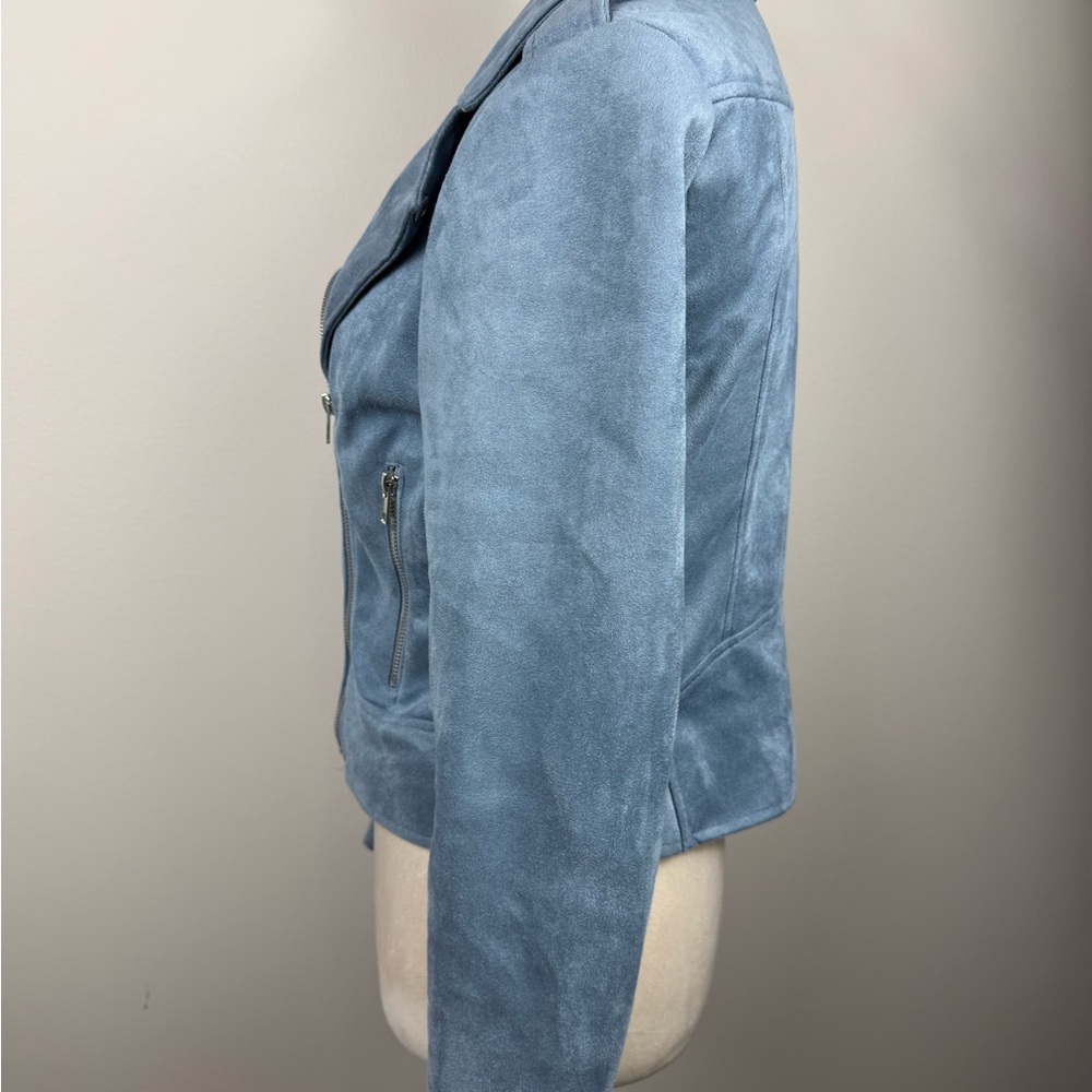 BB Dakota Steve Madden blue faux suede moto zip jacket size small - Picture 5 of 13